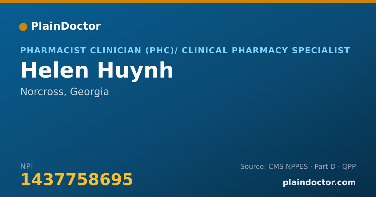 Shareable card for Helen Huynh - Pharmacist Clinician (PhC)/ Clinical Pharmacy Specialist, Norcross, GA