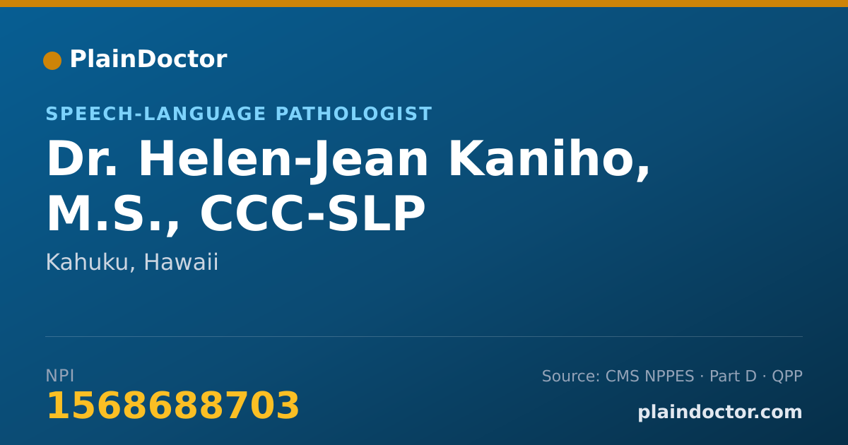 Shareable card for Helen-Jean Kaniho, M.S., CCC-SLP - Speech-Language Pathologist, Kahuku, HI