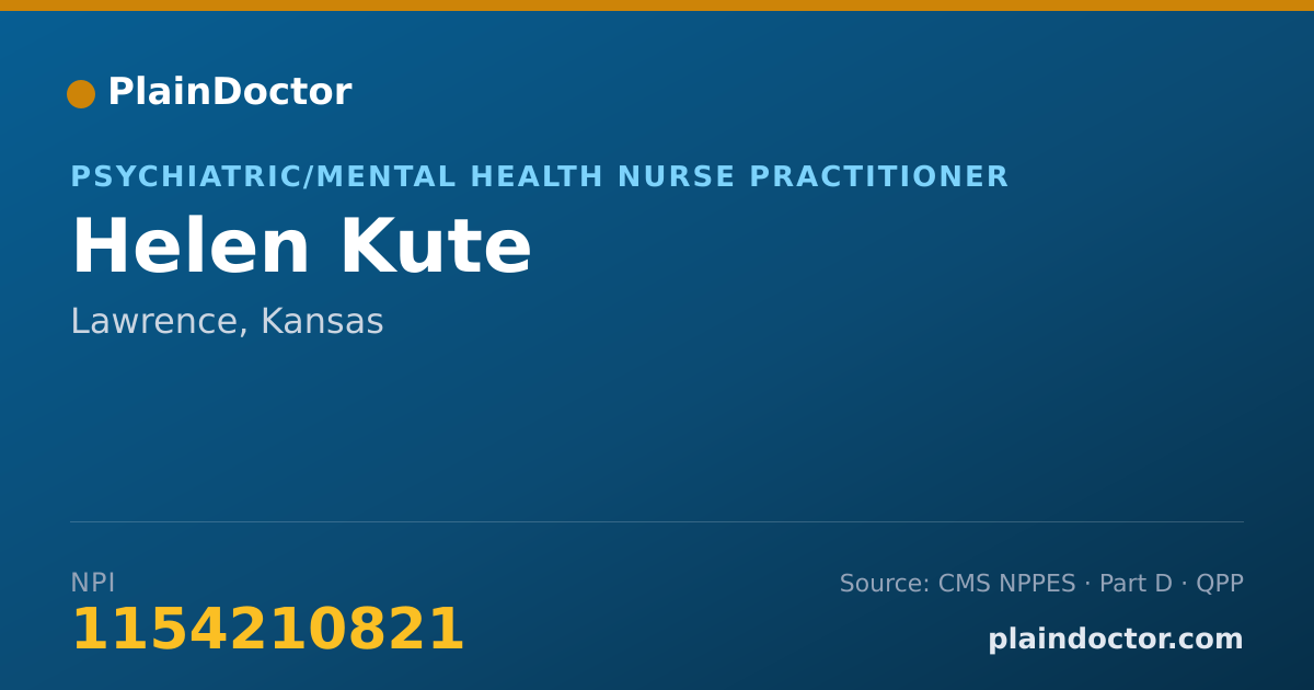 Shareable card for Helen Kute - Psychiatric/Mental Health Nurse Practitioner, Lawrence, KS