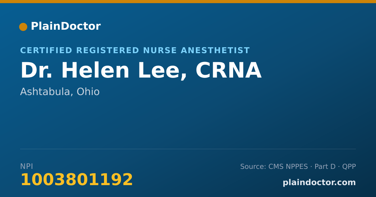 Shareable card for Helen Lee, CRNA - Certified Registered Nurse Anesthetist, Ashtabula, OH