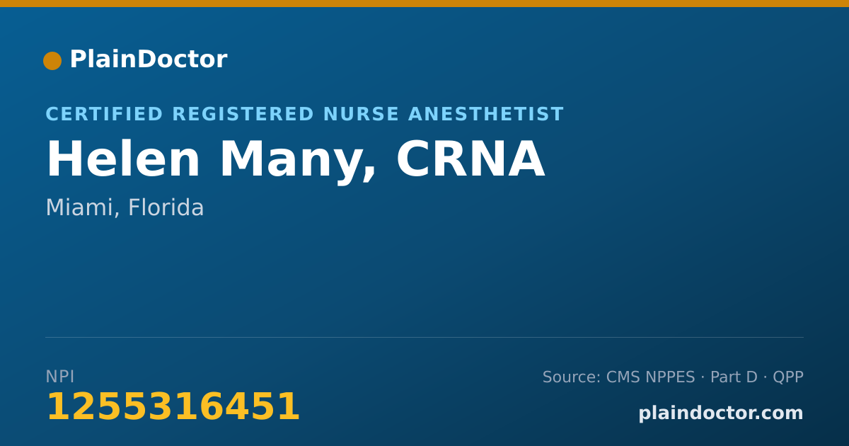 Shareable card for Helen Many, CRNA - Certified Registered Nurse Anesthetist, Miami, FL