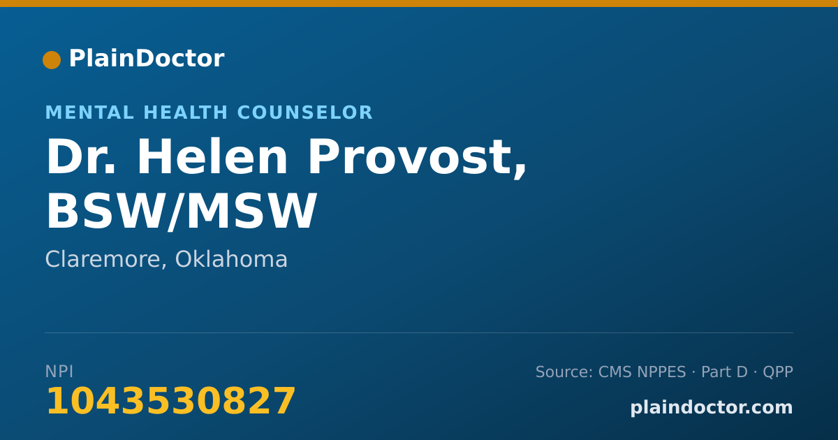 Shareable card for Helen Provost, BSW/MSW - Mental Health Counselor, Claremore, OK