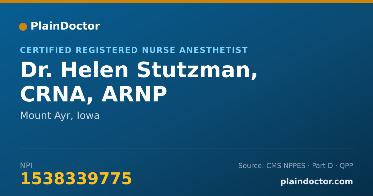 Shareable card for Helen Stutzman, CRNA, ARNP - Certified Registered Nurse Anesthetist, Mount Ayr, IA