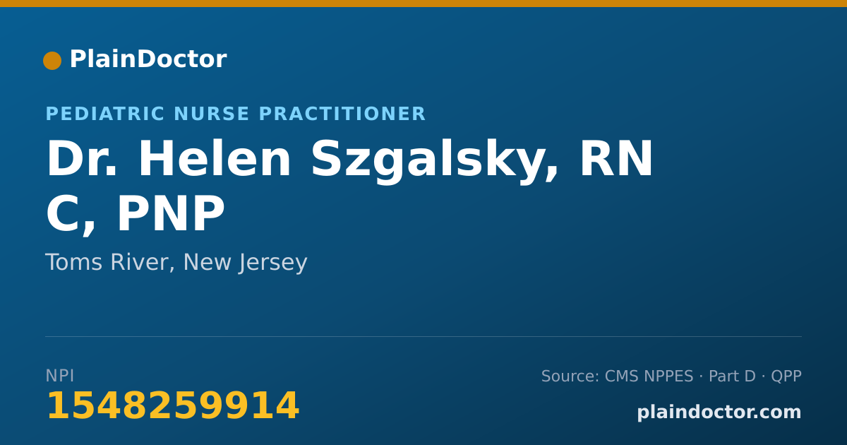 Shareable card for Helen Szgalsky, RN C, PNP - Pediatric Nurse Practitioner, Toms River, NJ
