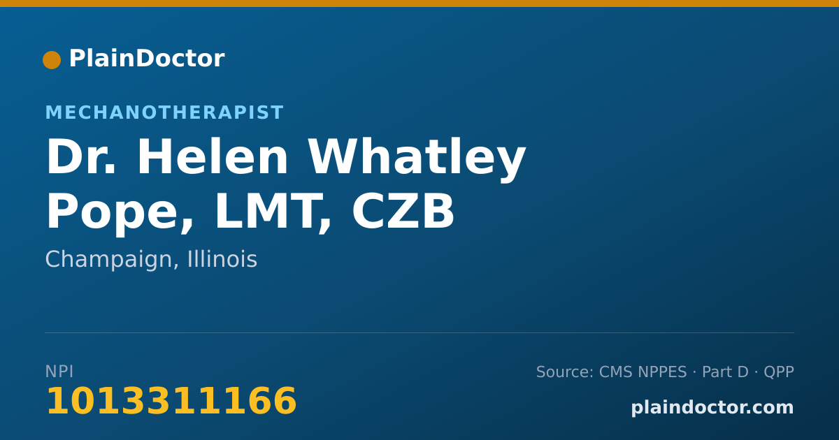 Shareable card for Helen Whatley Pope, LMT, CZB - Mechanotherapist, Champaign, IL
