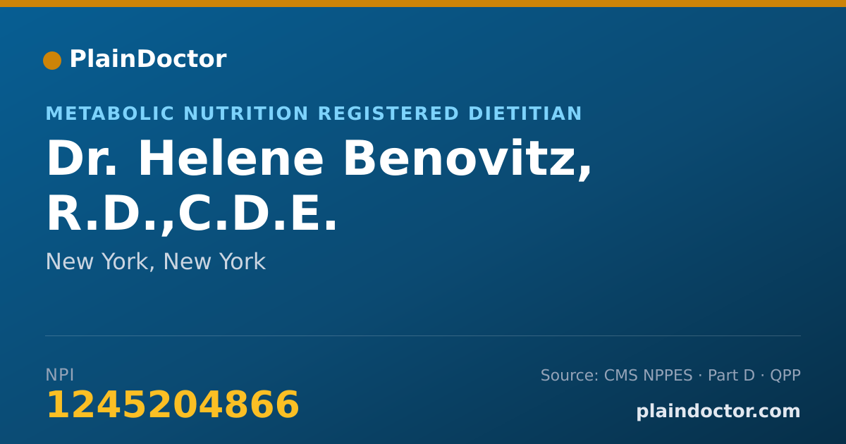 Shareable card for Helene Benovitz, R.D.,C.D.E. - Metabolic Nutrition Registered Dietitian, New York, NY