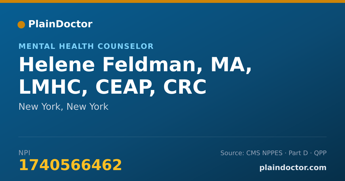 Shareable card for Helene Feldman, MA, LMHC, CEAP, CRC - Mental Health Counselor, New York, NY