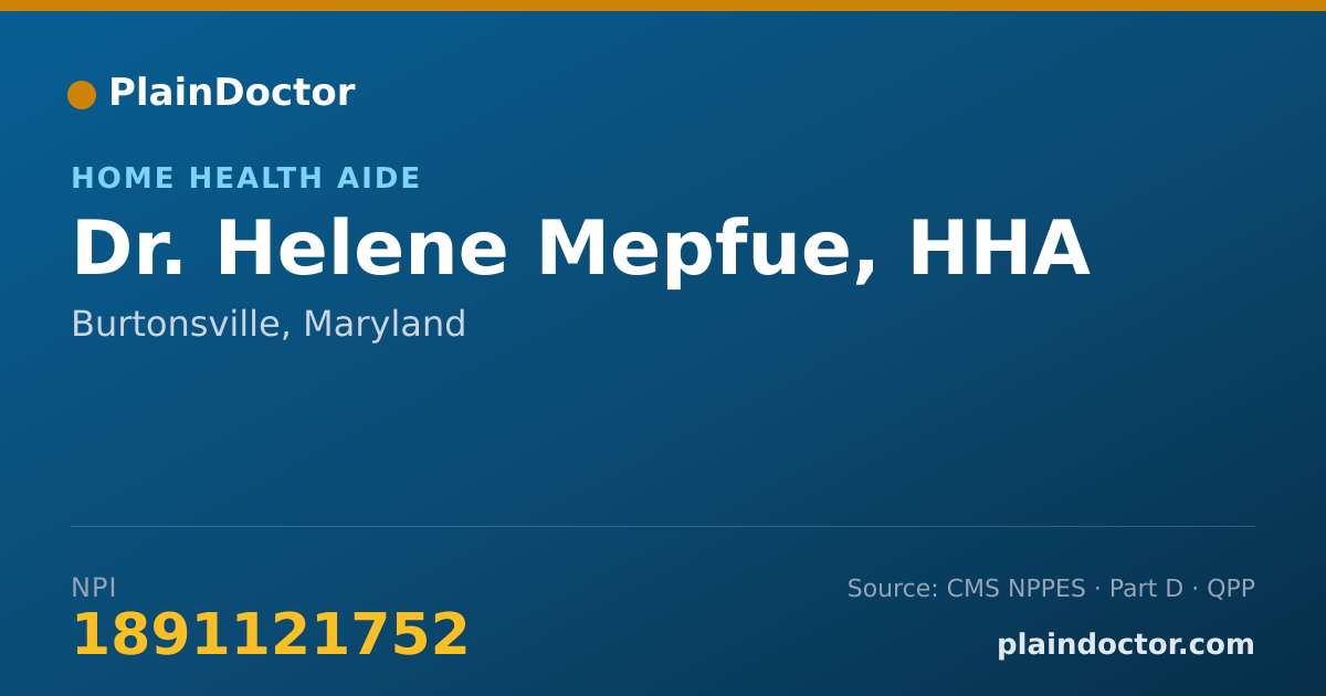 Shareable card for Helene Mepfue, HHA - Home Health Aide, Burtonsville, MD