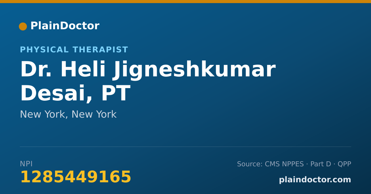 Shareable card for Heli Jigneshkumar Desai, PT - Physical Therapist, New York, NY