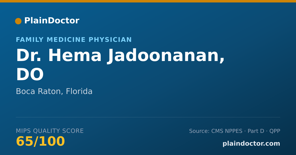 Shareable card for Hema Jadoonanan, DO - Family Medicine Physician, Boca Raton, FL