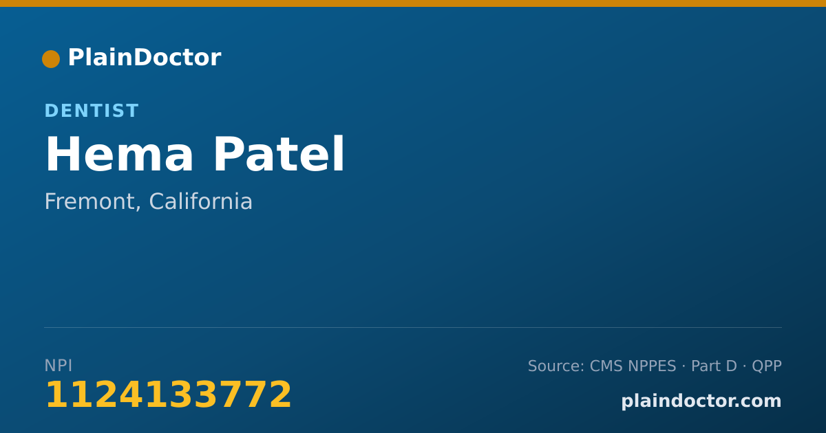 Shareable card for Hema Patel - Dentist, Fremont, CA