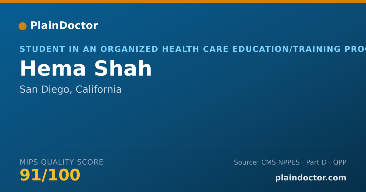 Shareable card for Hema Shah - Student in an Organized Health Care Education/Training Program, San Diego, CA
