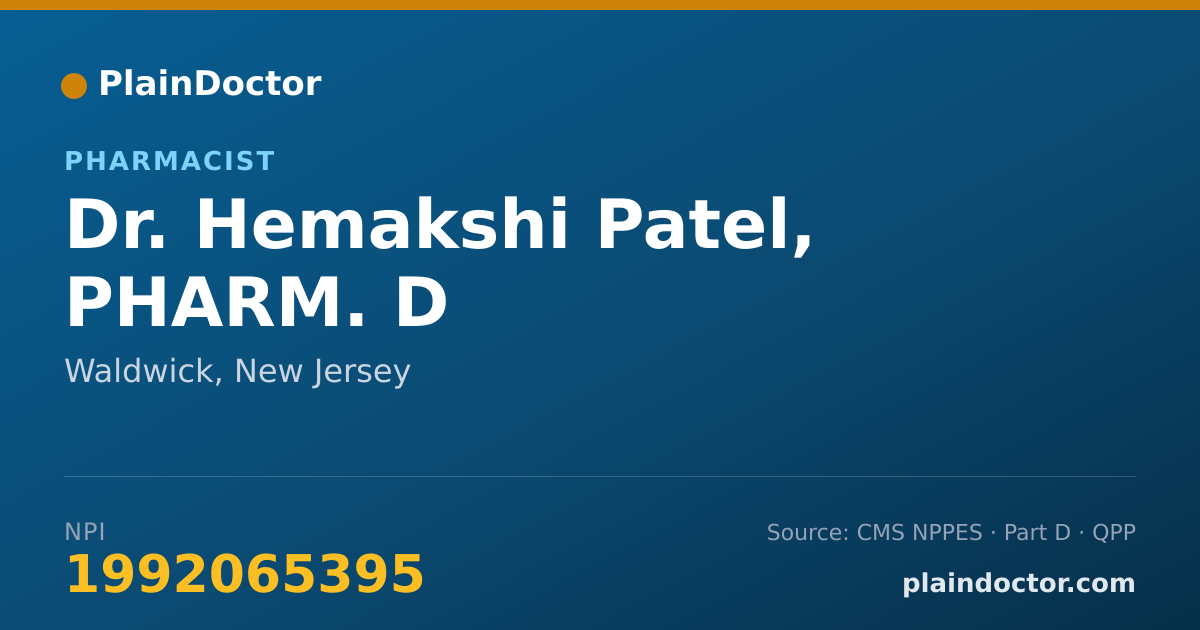 Shareable card for Hemakshi Patel, PHARM. D - Pharmacist, Waldwick, NJ