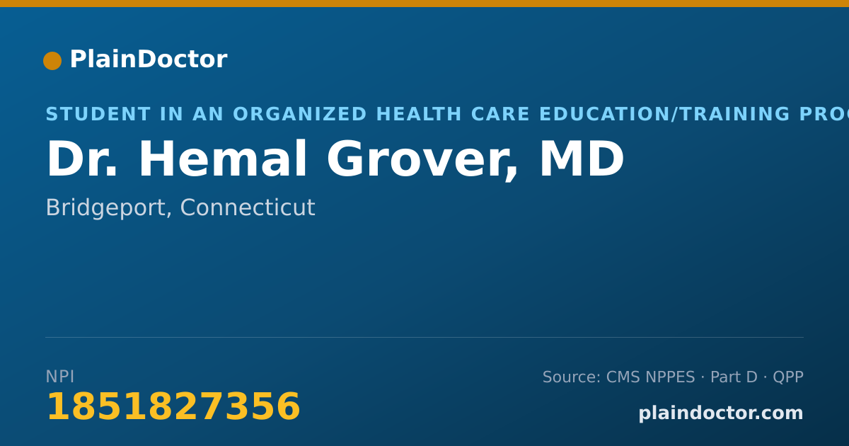 Shareable card for Hemal Grover, MD - Student in an Organized Health Care Education/Training Program, Bridgeport, CT