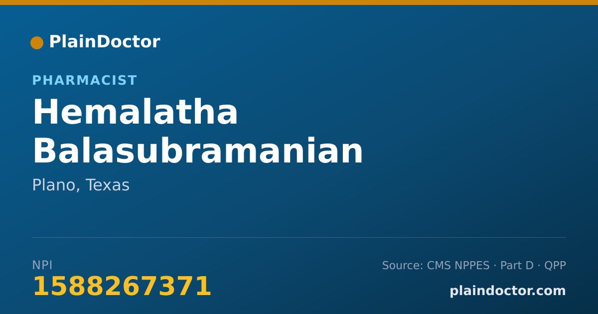 Shareable card for Hemalatha Balasubramanian - Pharmacist, Plano, TX