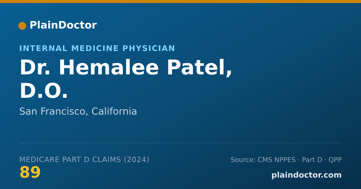 Shareable card for Hemalee Patel, D.O. - Internal Medicine Physician, San Francisco, CA