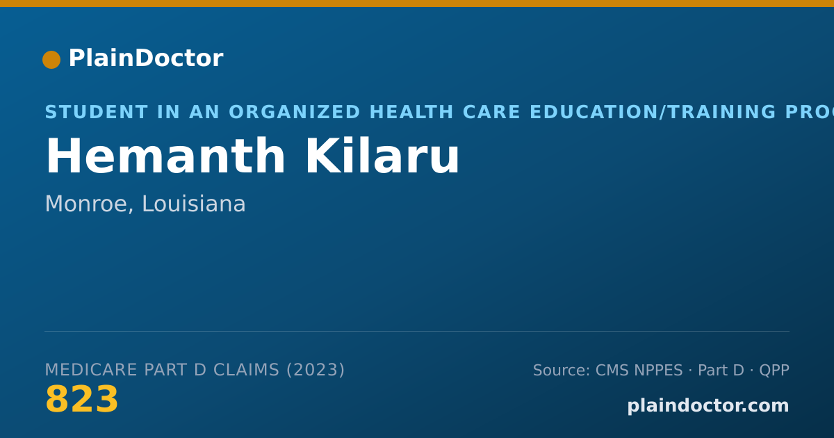 Shareable card for Hemanth Kilaru - Student in an Organized Health Care Education/Training Program, Monroe, LA