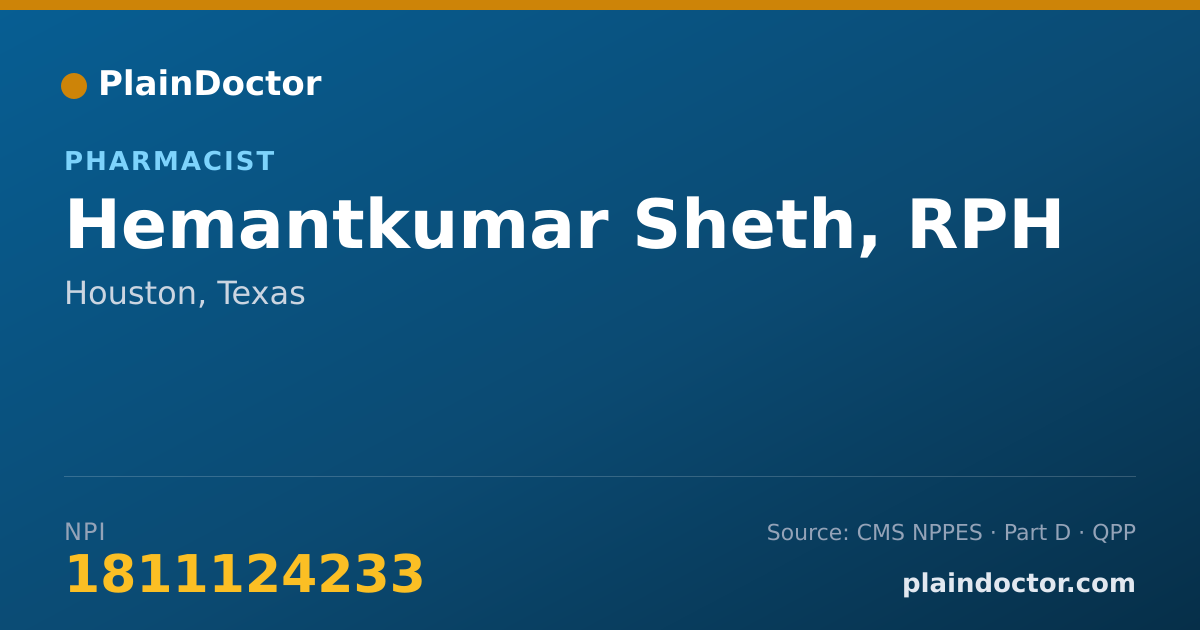 Shareable card for Hemantkumar Sheth, RPH - Pharmacist, Houston, TX