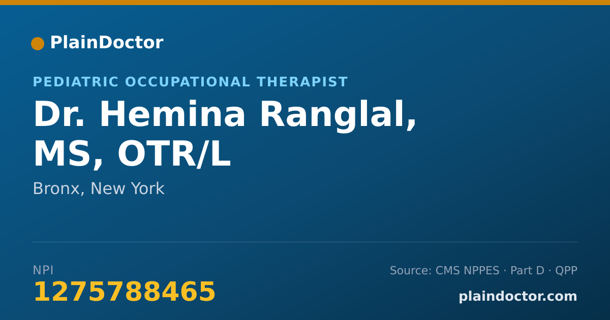 Shareable card for Hemina Ranglal, MS, OTR/L - Pediatric Occupational Therapist, Bronx, NY