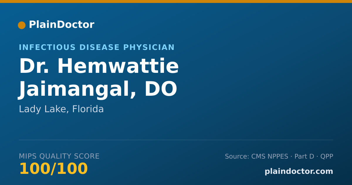 Shareable card for Hemwattie Jaimangal, DO - Infectious Disease Physician, Lady Lake, FL