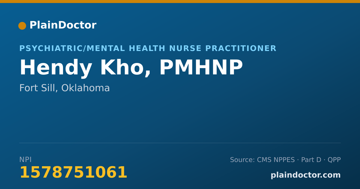 Shareable card for Hendy Kho, PMHNP - Psychiatric/Mental Health Nurse Practitioner, Fort Sill, OK