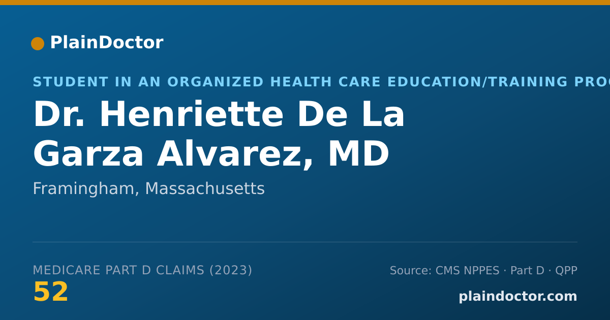 Shareable card for Henriette De La Garza Alvarez, MD - Student in an Organized Health Care Education/Training Program, Framingham, MA