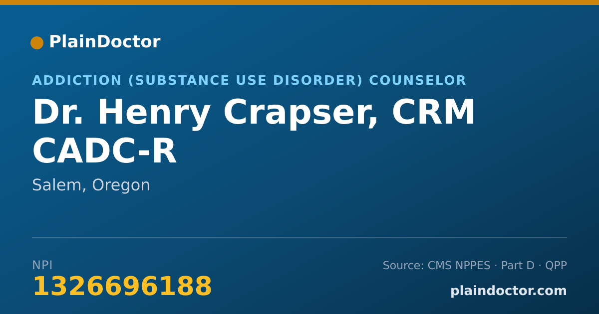 Shareable card for Henry Crapser, CRM CADC-R - Addiction (Substance Use Disorder) Counselor, Salem, OR