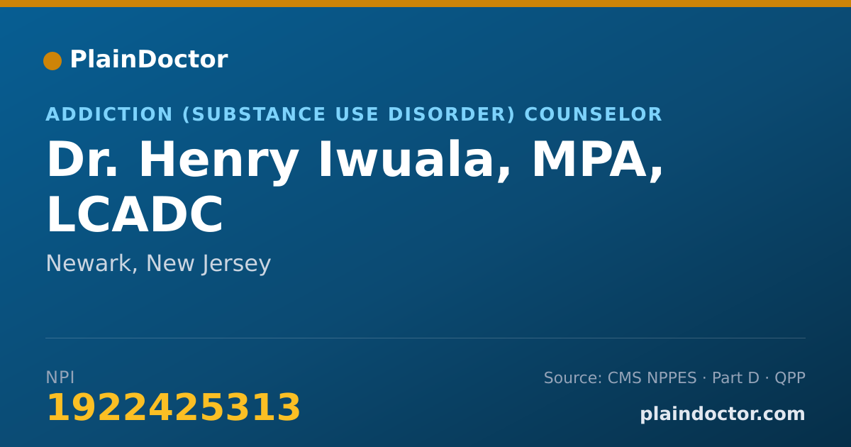 Shareable card for Henry Iwuala, MPA, LCADC - Addiction (Substance Use Disorder) Counselor, Newark, NJ