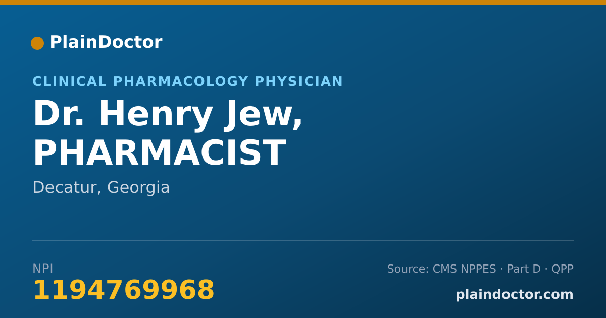 Shareable card for Henry Jew, PHARMACIST - Clinical Pharmacology Physician, Decatur, GA