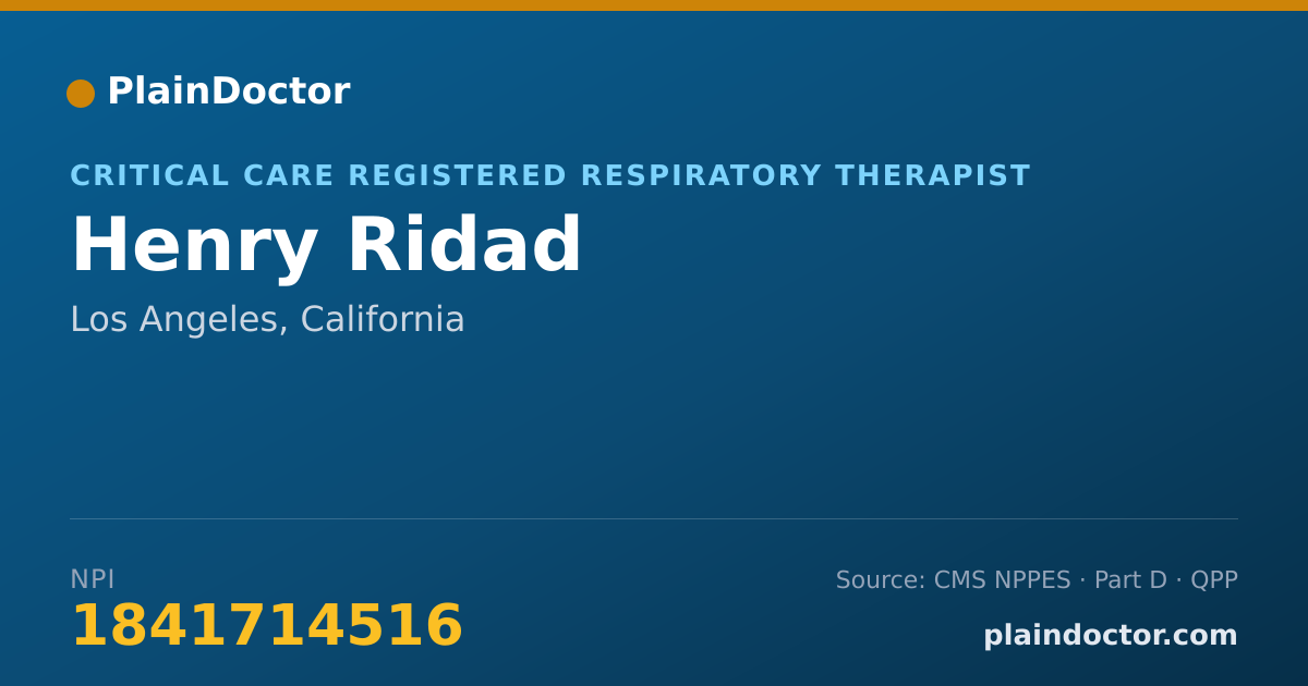 Shareable card for Henry Ridad - Critical Care Registered Respiratory Therapist, Los Angeles, CA