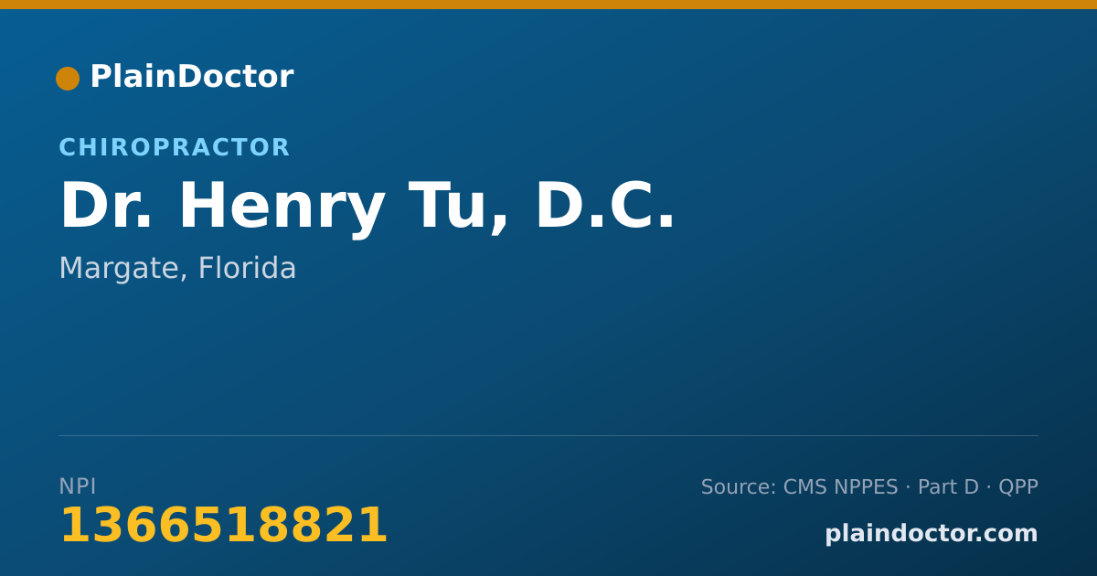 Shareable card for Henry Tu, D.C. - Chiropractor, Margate, FL