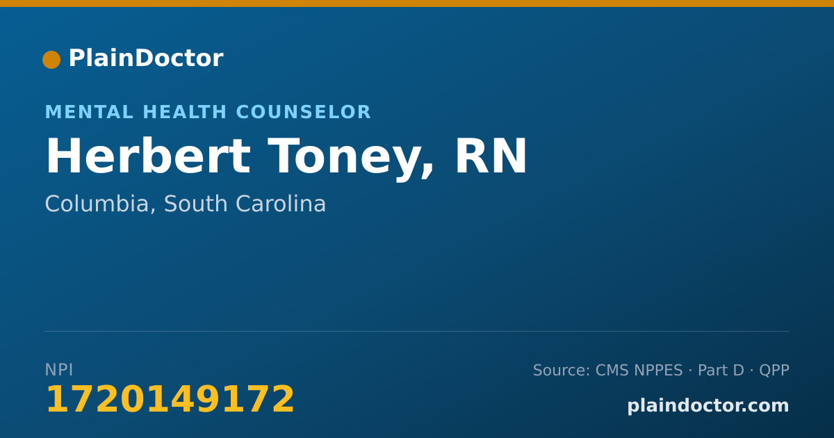 Shareable card for Herbert Toney, RN - Mental Health Counselor, Columbia, SC