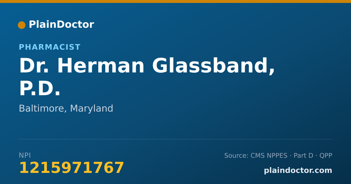Shareable card for Herman Glassband, P.D. - Pharmacist, Baltimore, MD