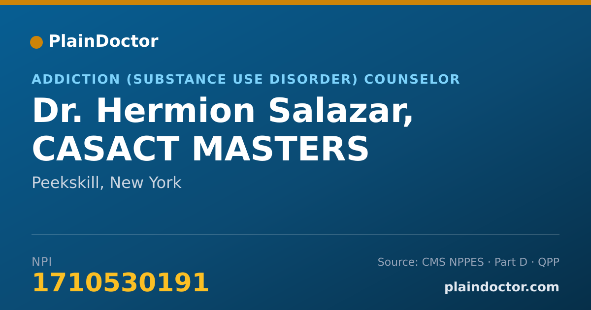 Shareable card for Hermion Salazar, CASACT MASTERS - Addiction (Substance Use Disorder) Counselor, Peekskill, NY