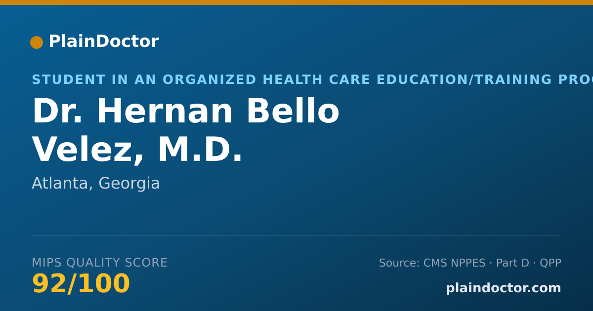 Shareable card for Hernan Bello Velez, M.D. - Student in an Organized Health Care Education/Training Program, Atlanta, GA