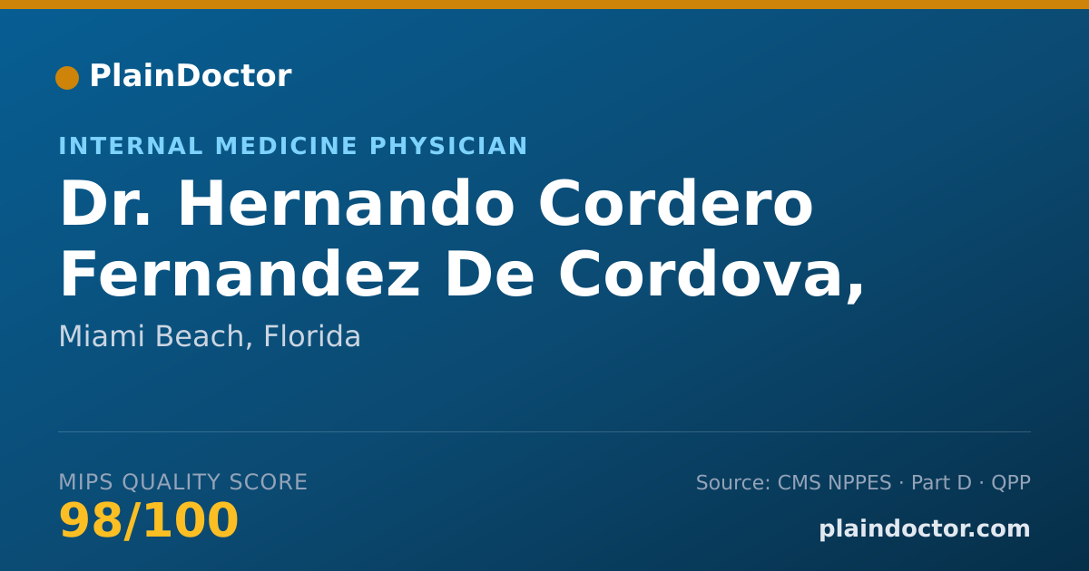 Shareable card for Hernando Cordero Fernandez De Cordova, MD - Internal Medicine Physician, Miami Beach, FL
