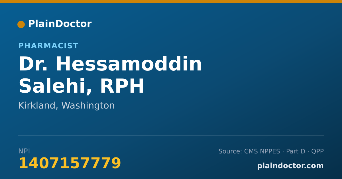 Shareable card for Hessamoddin Salehi, RPH - Pharmacist, Kirkland, WA