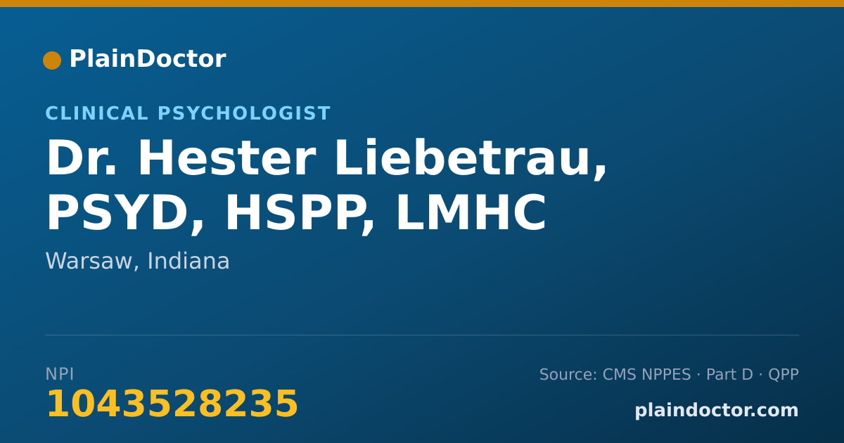 Shareable card for Hester Liebetrau, PSYD, HSPP, LMHC - Clinical Psychologist, Warsaw, IN