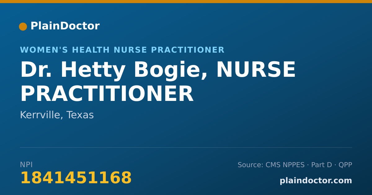 Shareable card for Hetty Bogie, NURSE PRACTITIONER - Women's Health Nurse Practitioner, Kerrville, TX