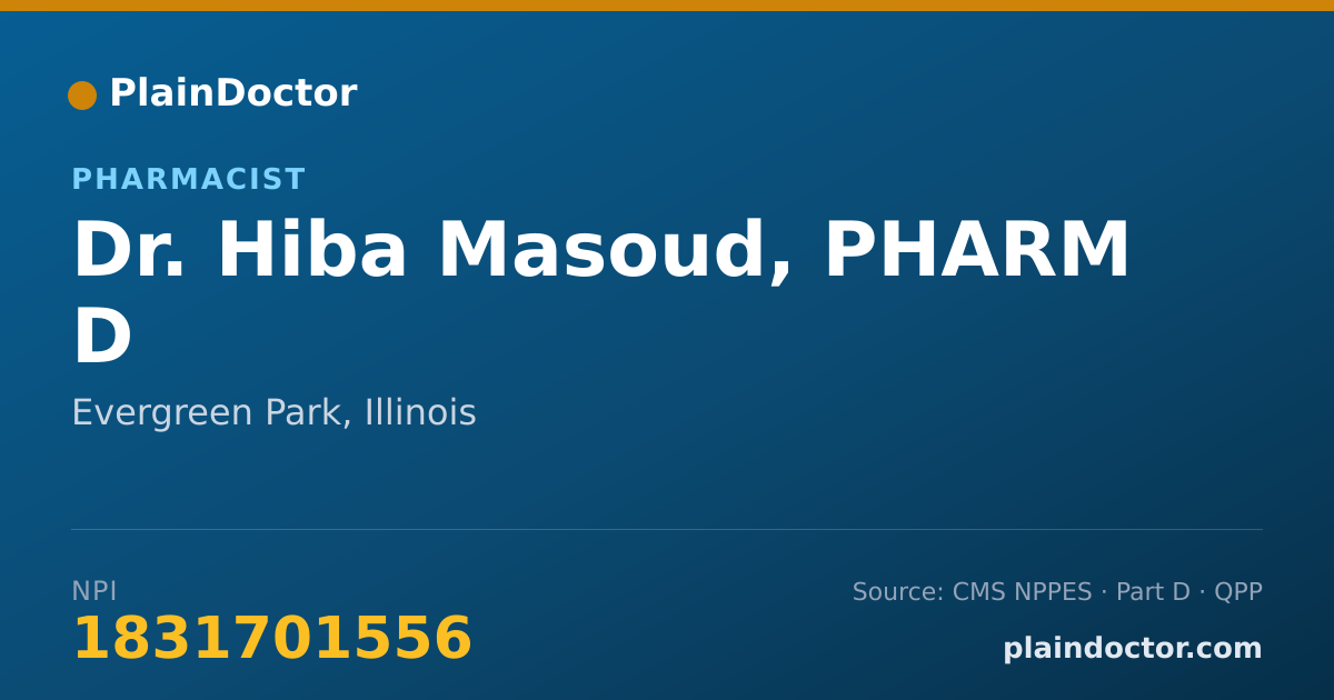 Shareable card for Hiba Masoud, PHARM D - Pharmacist, Evergreen Park, IL