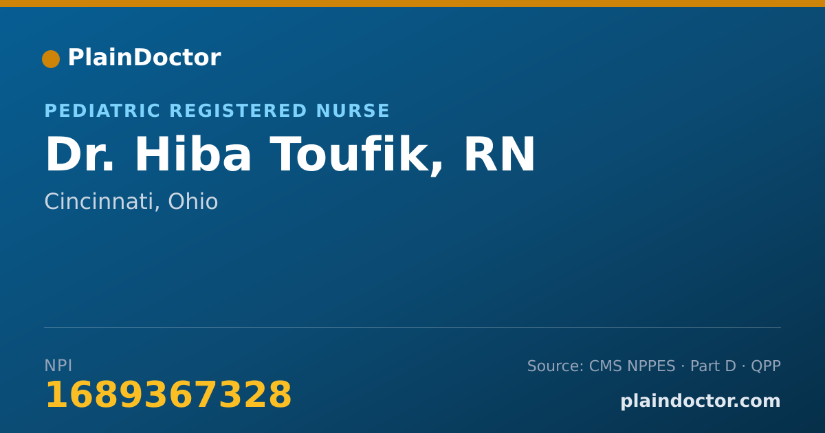 Shareable card for Hiba Toufik, RN - Pediatric Registered Nurse, Cincinnati, OH