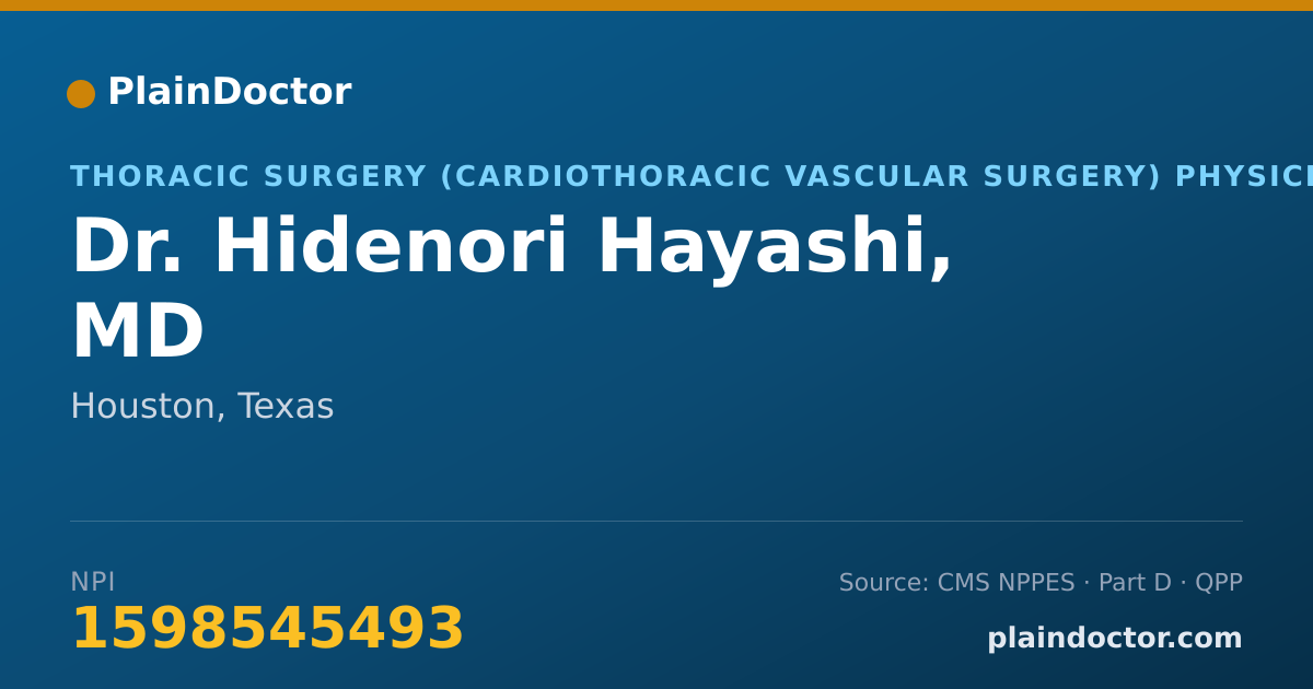 Shareable card for Hidenori Hayashi, MD - Thoracic Surgery (Cardiothoracic Vascular Surgery) Physician, Houston, TX