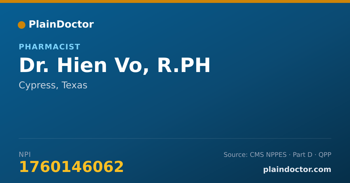 Shareable card for Hien Vo, R.PH - Pharmacist, Cypress, TX