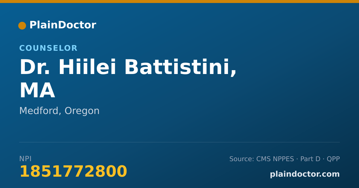 Shareable card for Hiilei Battistini, MA - Counselor, Medford, OR