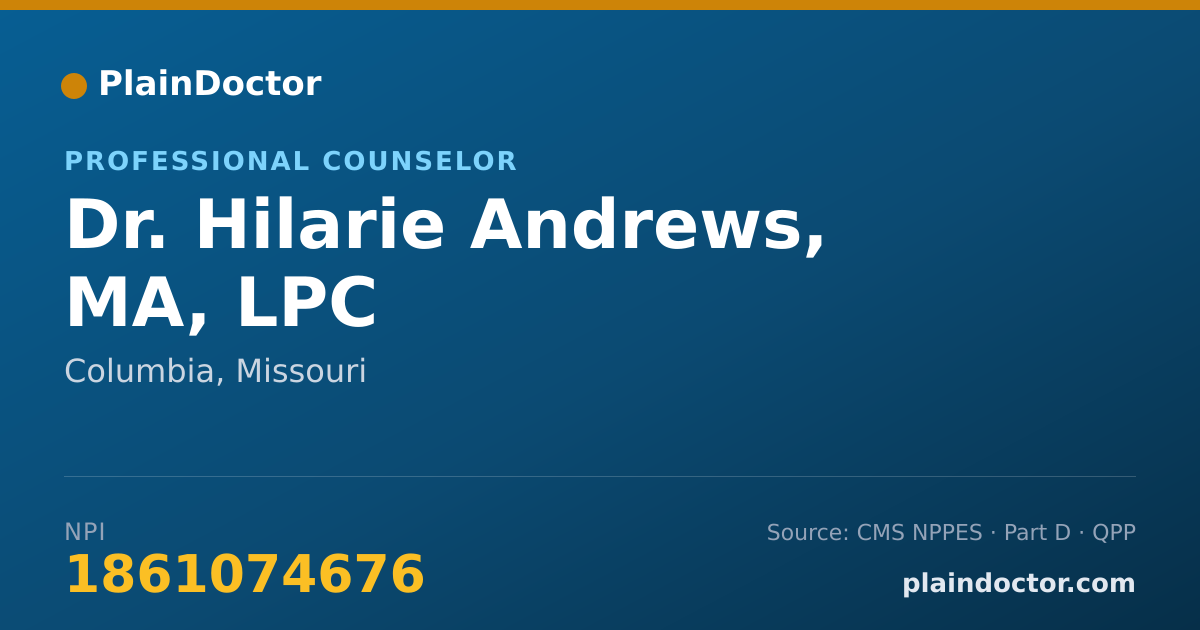 Shareable card for Hilarie Andrews, MA, LPC - Professional Counselor, Columbia, MO