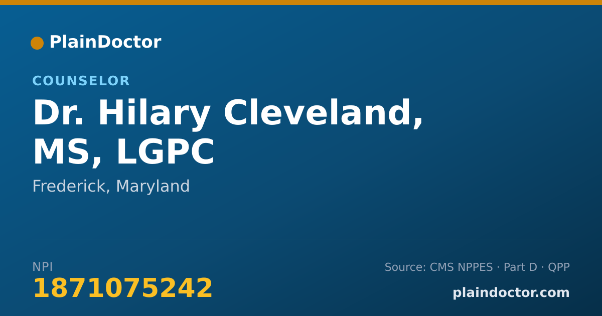 Shareable card for Hilary Cleveland, MS, LGPC - Counselor, Frederick, MD