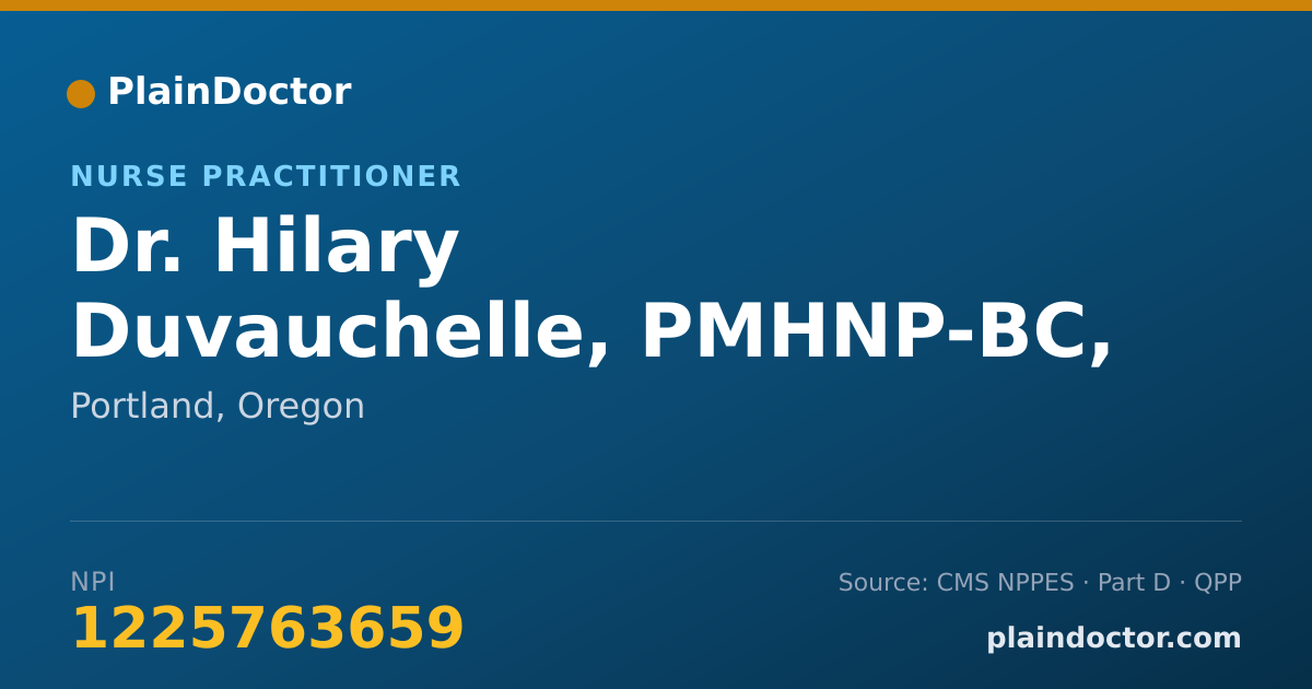 Shareable card for Hilary Duvauchelle, PMHNP-BC, FNP-BC - Nurse Practitioner, Portland, OR