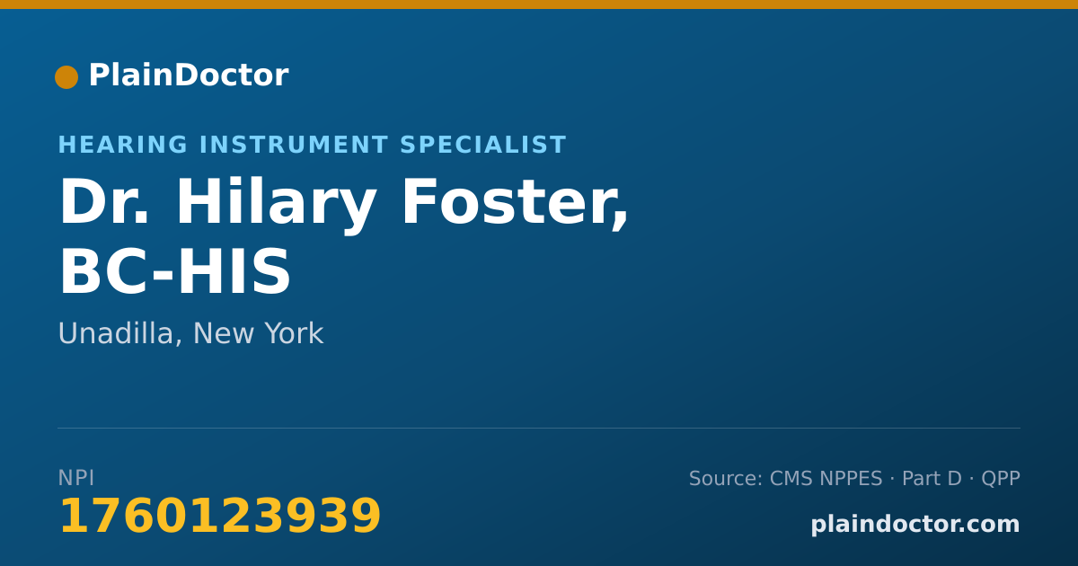 Shareable card for Hilary Foster, BC-HIS - Hearing Instrument Specialist, Unadilla, NY