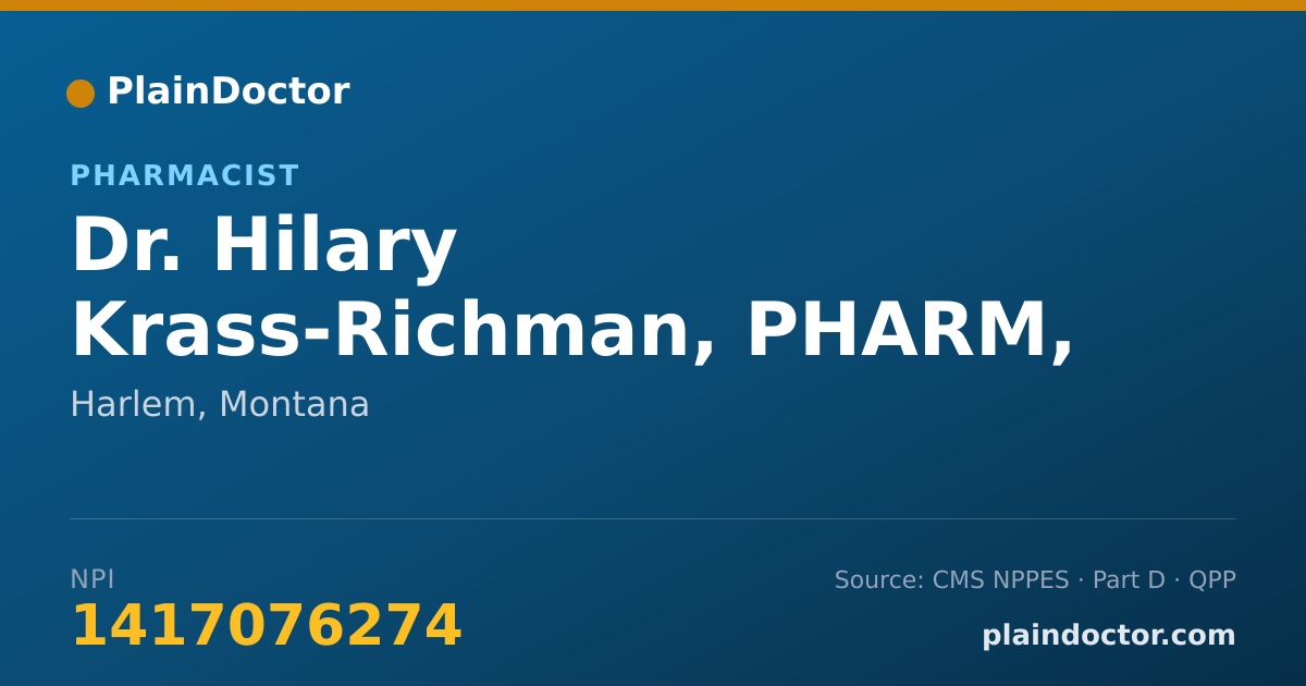 Shareable card for Hilary Krass-Richman, PHARM, D., RPH - Pharmacist, Harlem, MT