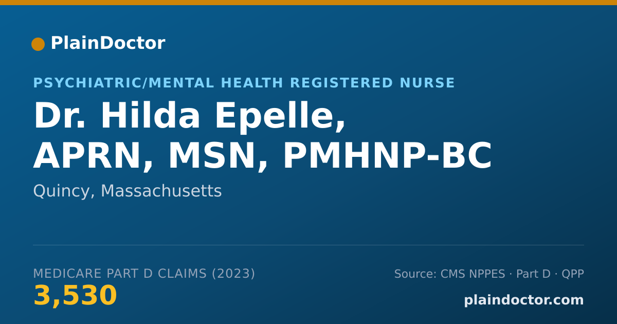 Shareable card for Hilda Epelle, APRN, MSN, PMHNP-BC - Psychiatric/Mental Health Registered Nurse, Quincy, MA